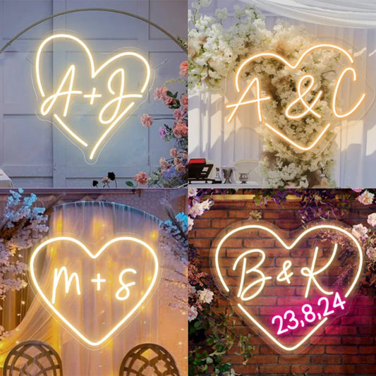 Glow with Affection: Couple Initials LED Name USB Neon Light Up Sign