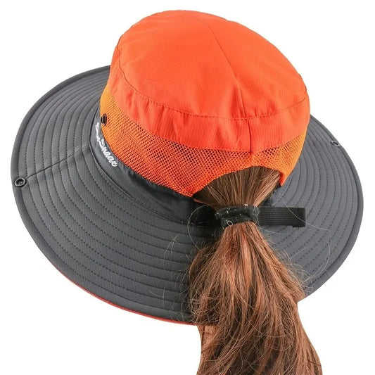 UV-Blocking Sun Hat with Ponytail Opening